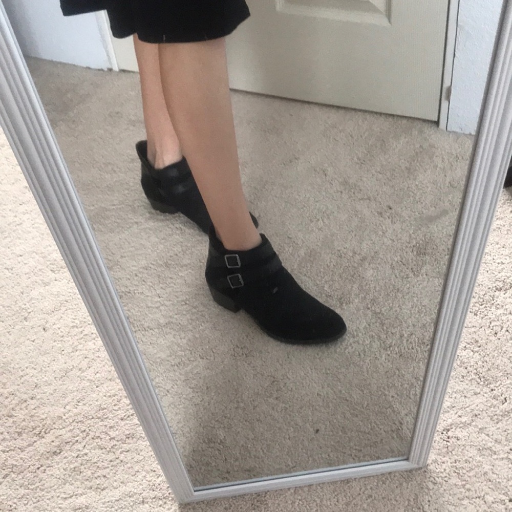 Black buckle ankle boots